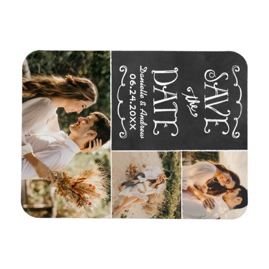 Rustikales Script Chalkboard Save the Date Foto Bl Magnet (Horizontal)