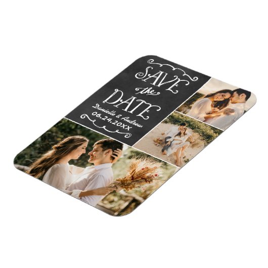 Rustikales Script Chalkboard Save the Date Foto Bl Magnet (Linke Seite)