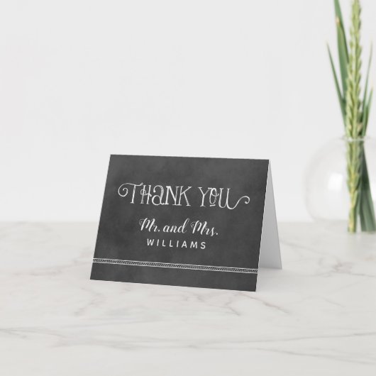 Rustikales Script-Chalkboard Wedding Monogram Blac Dankeskarte (Vorderseite)