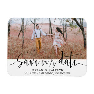 Rustikales Script-Foto-Magnet Save the Date Magnet