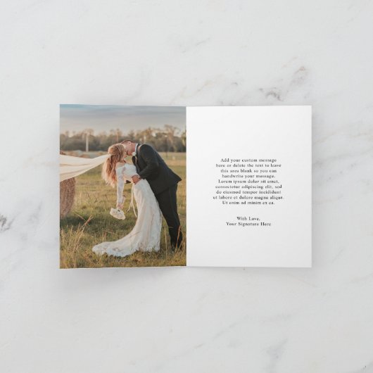 Rustikales Script-Foto Moderne Hochzeit Dankeskarte (Innenseite)