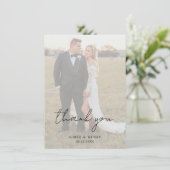 Rustikales Script-Foto Moderne Hochzeit Dankeskarte (Stehend Vorderseite)