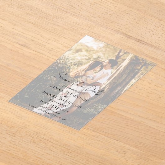 Rustikales Script-Foto Moderne Hochzeit retten das Acryleinladungen (Ablage )