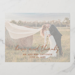 Rustikales Script-Foto Moderne Hochzeit Vielen Dan Folie Einladungspostkarte