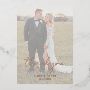 Rustikales Script-Foto Moderne Hochzeit Vielen Dan Folieneinladung