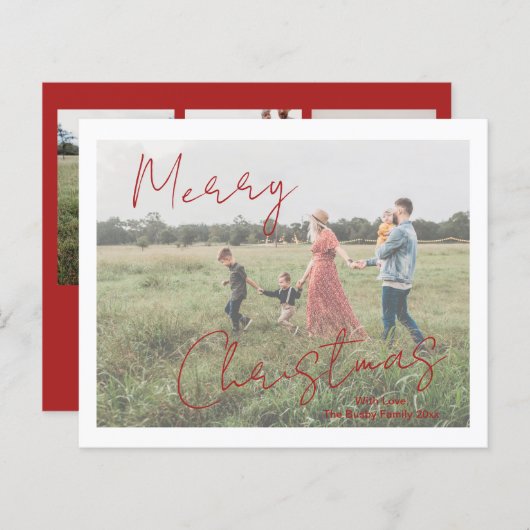 Rustikales Script-Foto Moderne Weihnachtskarte (Vorne/Hinten)