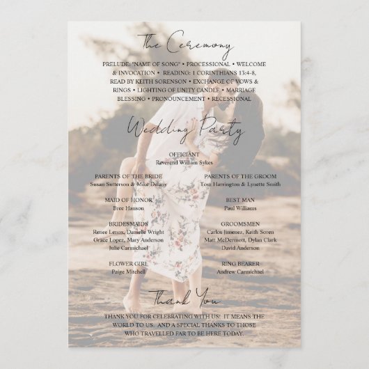 Rustikales Script-Foto Modernes Hochzeitsprogramm Programm (Rückseite)