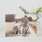 Rustikales Script Horizontal Light Foto Save the D Date (Stehend Vorderseite)