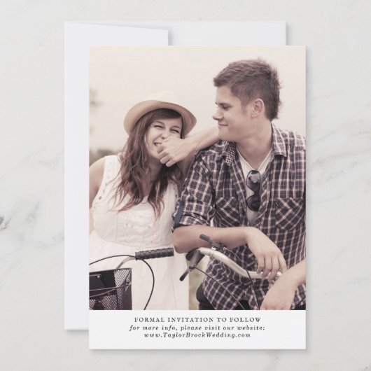 Rustikales Script-Lichtbild-Vorlage Save the Date (Rückseite)