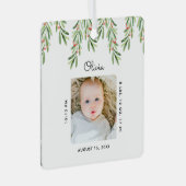 Rustikales Script Mistletoe Foto Baby First Christ Ornament Aus Metall (Vorderseite Rechts)