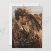 Rustikales Script Qr Code Foto Hochzeit Save The Date (Vorderseite)