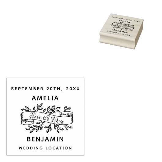 Rustikales Script Ribbon Save the Date Hochzeit Gummistempel (Stempel)