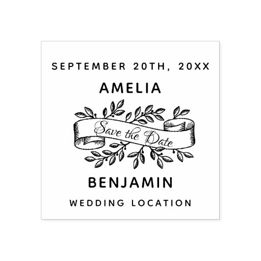 Rustikales Script Ribbon Save the Date Hochzeit Gummistempel (Prägung)