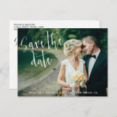 Rustikales Script Save the Date Foto Postcard Ankündigungspostkarte (Vorne/Hinten)