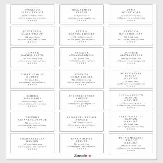 Rustikales Script Wedding Guest Address Labels (Blatt)