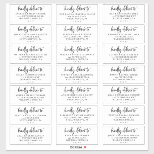 Rustikales Script Wedding Guest Address Labels (Blatt)