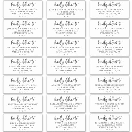 Rustikales Script Wedding Guest Address Labels (Vorderseite)