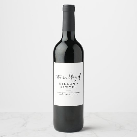 Rustikales Script Wedding Wine Label Weinetikett (Vorderseite)