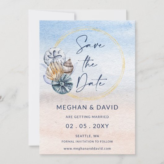 Rustikales Seashells Ocean Summer Beach Foto Save The Date (Vorderseite)