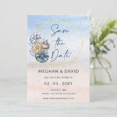 Rustikales Seashells Ocean Summer Beach Foto Save The Date (Stehend Vorderseite)