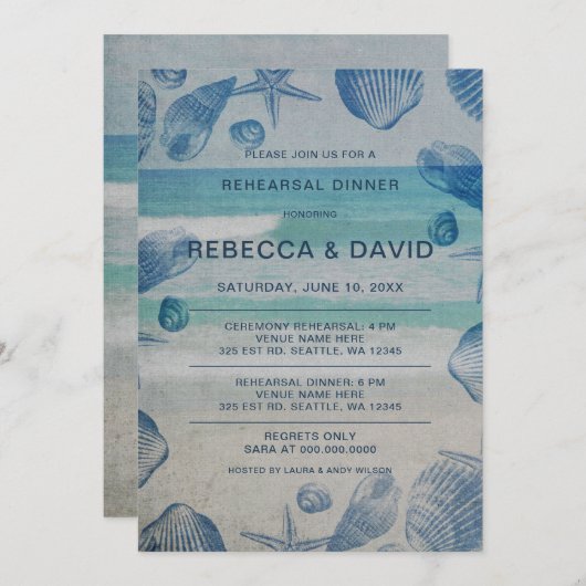 Rustikales Seashells Sea Ocean Beach Probe Dinner Einladung (Vorne/Hinten)