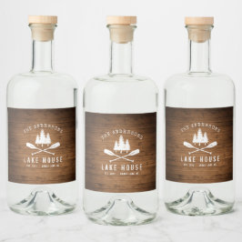 Rustikales Seehaus Oars Trees Holz Print Alkoholflaschenetikett