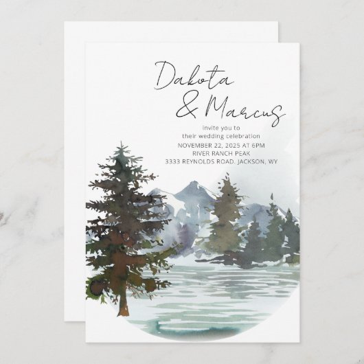 Rustikales Seenwaldgebiet Hochzeitsziel Einladung (Vorne/Hinten)