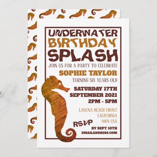 Rustikales Seepferd, Aquatic Birthday Party Einladung (Vorne/Hinten)