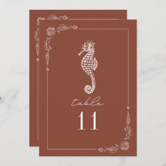 Rustikales Seepferd Terracotta Wedding Tischnummer (Vorne/Hinten)