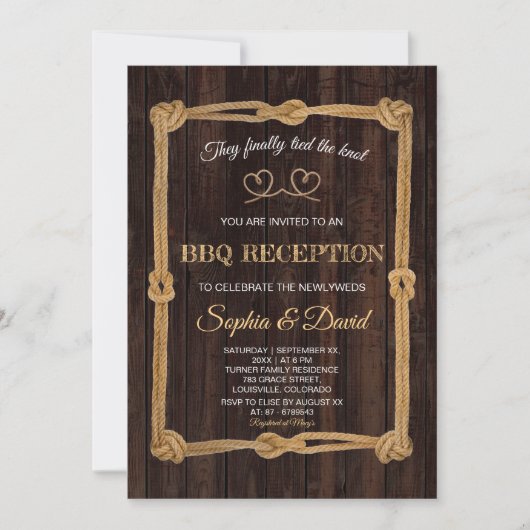 Rustikales Seil, das wir dem Empfang der GRILLEN d Einladung (Vorderseite)