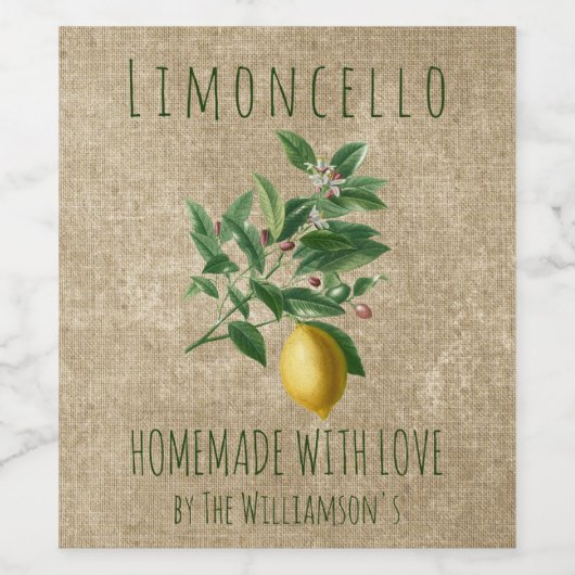 Rustikales selbstgemachtes Limoncello mit Liebe Weinetikett (Einzelnes Label)