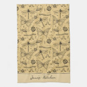 Rustikales Senfgelb und schwarzes Insekt Geschirrtuch (Vertikal)