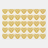 Rustikales Senfgold-Dekor-Herzmuster Geschenkpapier Set (Vorderseite 3)