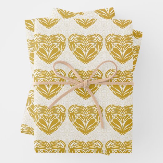 Rustikales Senfgold-Dekor-Herzmuster Geschenkpapier Set (Beispiel)