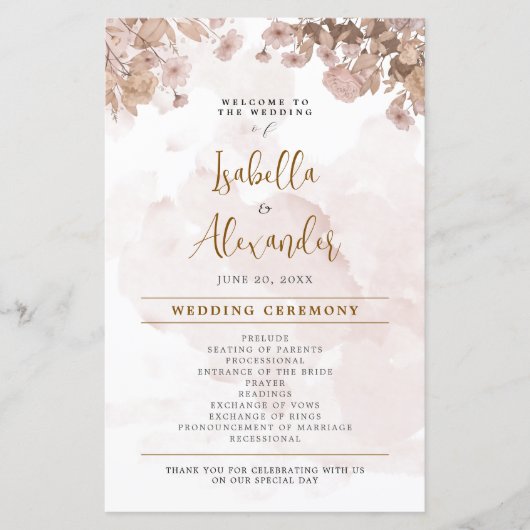 Rustikales Sepia Floral - Vintage Wedding Program (Vorderseite)