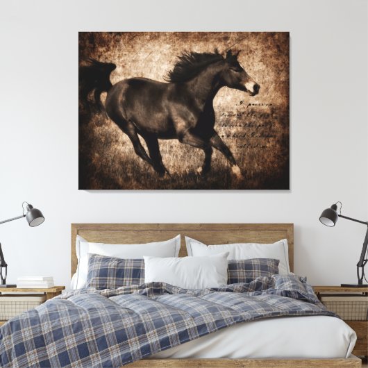 Rustikales Sepia Galloping Pferd Leinwanddruck (Insitu (Schlafzimmer))