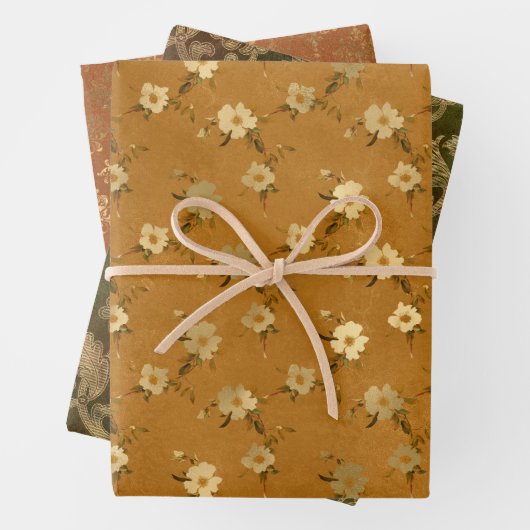 Rustikales Shabby Chic Gold Apple Blossom Blumende Geschenkpapier Set (Beispiel)