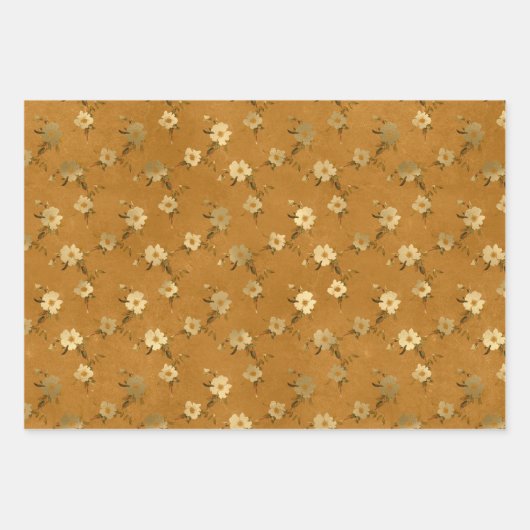 Rustikales Shabby Chic Gold Apple Blossom Blumende Geschenkpapier Set (Vorderseite)