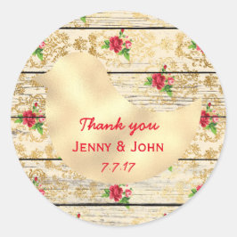 Rustikales Shabby Chic Hochzeit Danke, Blumenholz Runder Aufkleber