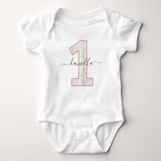 Rustikales Shabby Chic Rosa Blumenholz 1 Geburtsta Baby Strampler (Vorderseite)