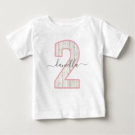 Rustikales Shabby Chic Rosa Blumenholz 2 zwei Gebu Baby T-shirt