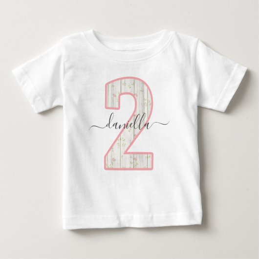 Rustikales Shabby Chic Rosa Blumenholz 2 zwei Gebu Baby T-shirt (Vorderseite)