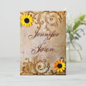 Rustikales Shabby Chic Sonnenblumen Braun Hochzeit Einladung (Stehend Vorderseite)