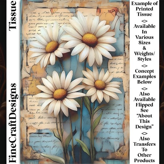 Rustikales Shabby Chic White Daisies DB5R Decoupag Seidenpapier