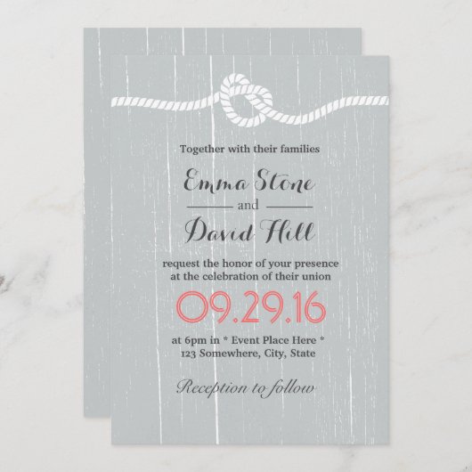 Rustikales Silber bindet die Einladungen zur Hochz (Vorne/Hinten)