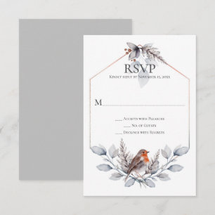 Rustikales Silber-Grau-Rost Botanik Vogel RSVP Karte