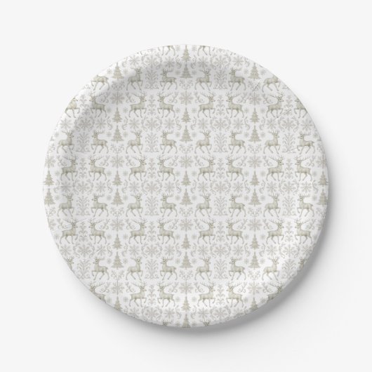 Rustikales, Silber/Weiß modernes Weihnachtsmuster Pappteller (Vorderseite)
