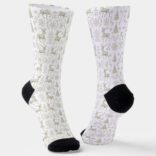 Rustikales, Silber/Weiß modernes Weihnachtsmuster Socken (Gewinkelt)