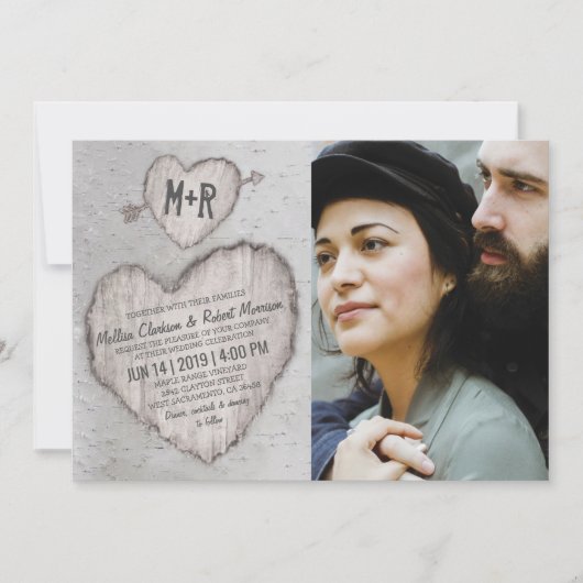 Rustikales Silberbänkchen-Foto Hochzeit Einladung (Vorderseite)