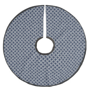 Rustikales Silberwicker auf Custom Dunkelblau Polyester Weihnachtsbaumdecke